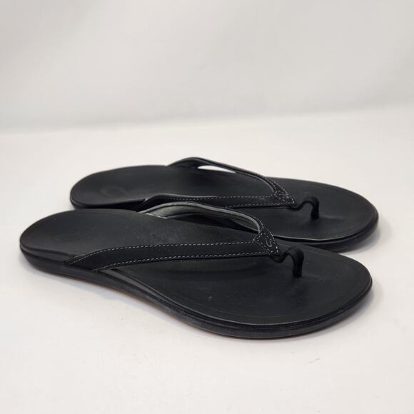 Olukai Ho'Opio Black Flip Flop Thong Sandal Women Size 9 Slip On Beach Summer - Picture 1 of 8